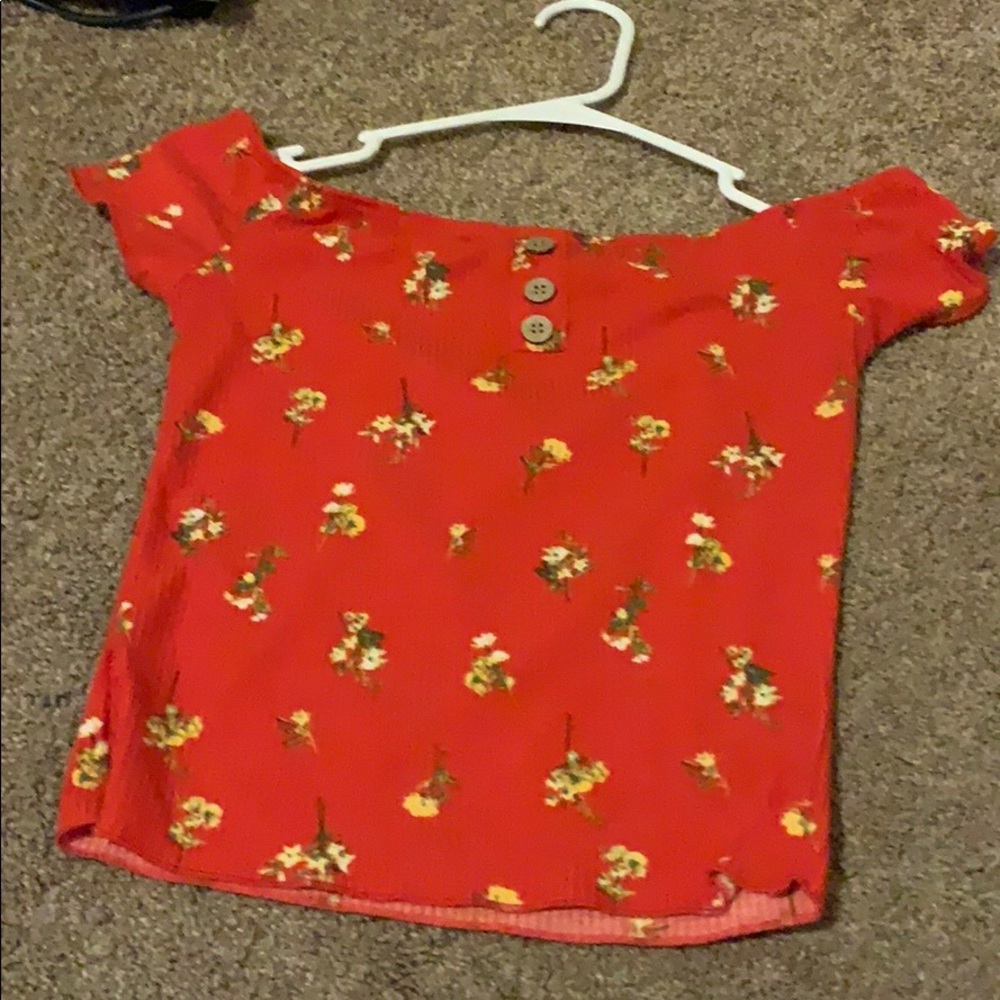 red floral off the shoulder top